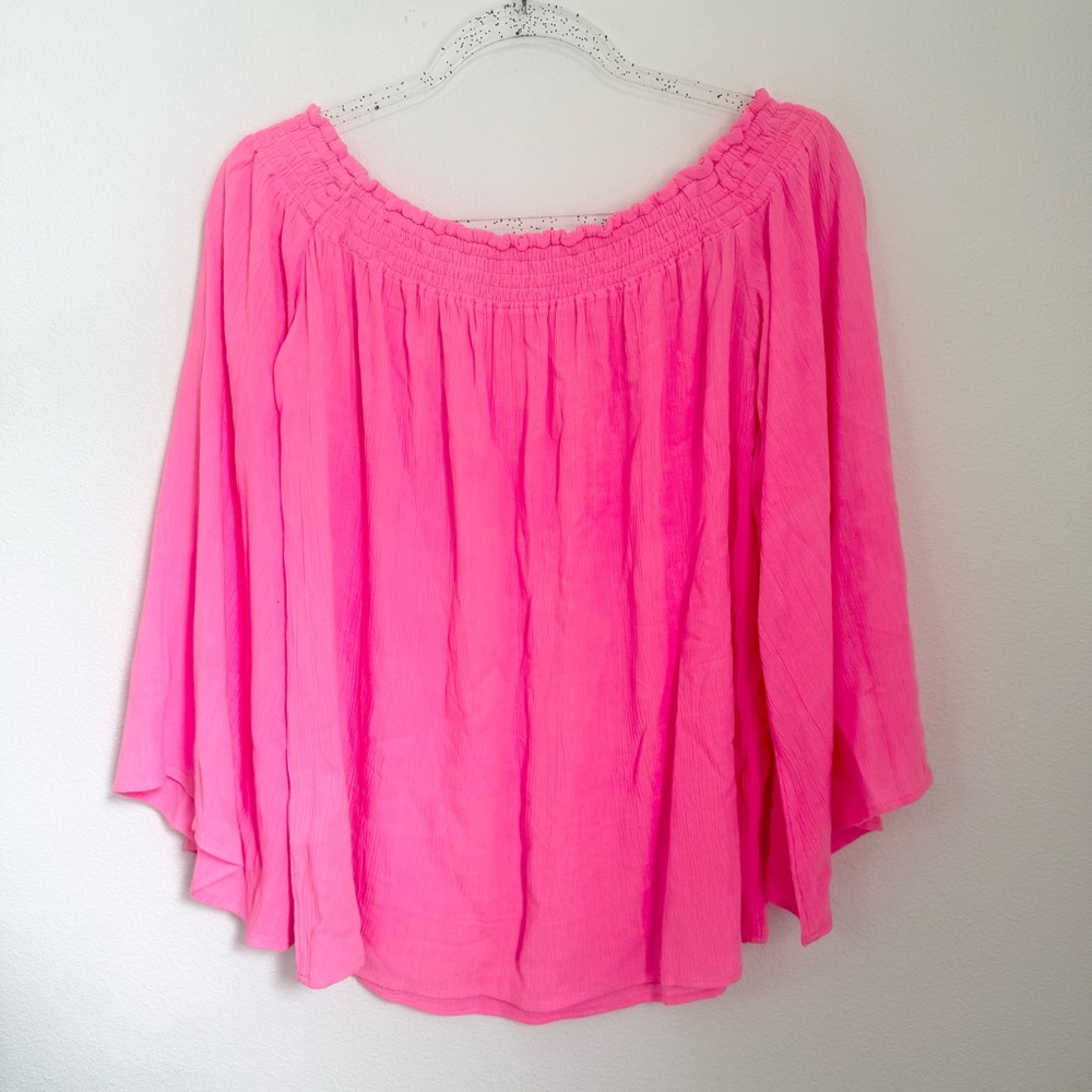Lilly Pulitzer Pink off The Shoulder Top Blouse Summer Casual Textured Size M - Picture 5 of 9